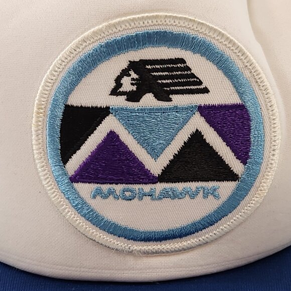 Mohawk Embroidered Patch White Trucker Hat Snapback Cap Mesh 1980s - Picture 2 of 10